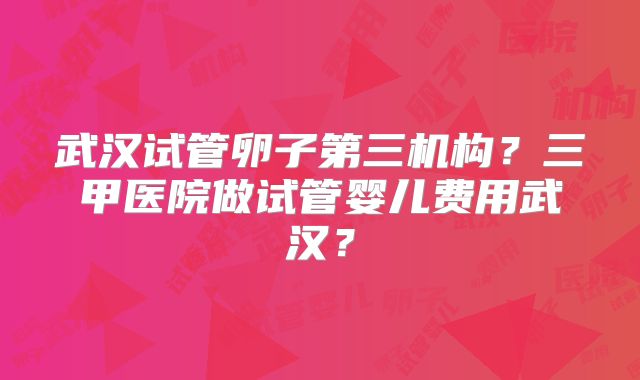 武汉试管卵子第三机构？三甲医院做试管婴儿费用武汉？