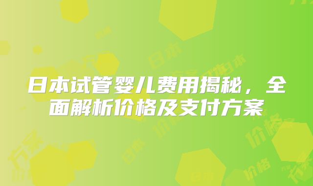 日本试管婴儿费用揭秘，全面解析价格及支付方案
