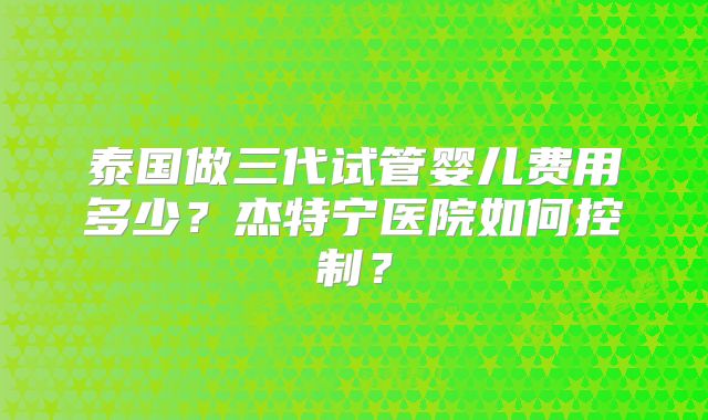 泰国做三代试管婴儿费用多少?杰特宁医院如何控制?