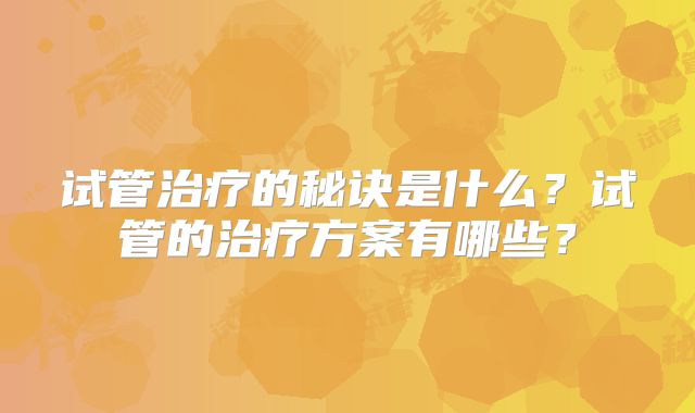 试管治疗的秘诀是什么？试管的治疗方案有哪些？