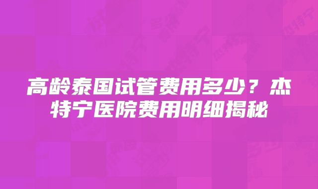高龄泰国试管费用多少？杰特宁医院费用明细揭秘