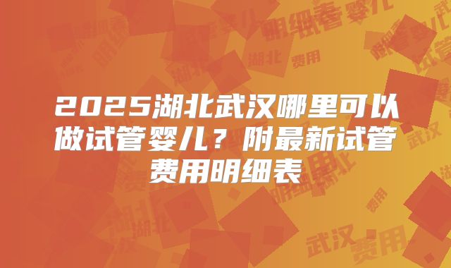 2025湖北武汉哪里可以做试管婴儿？附最新试管费用明细表