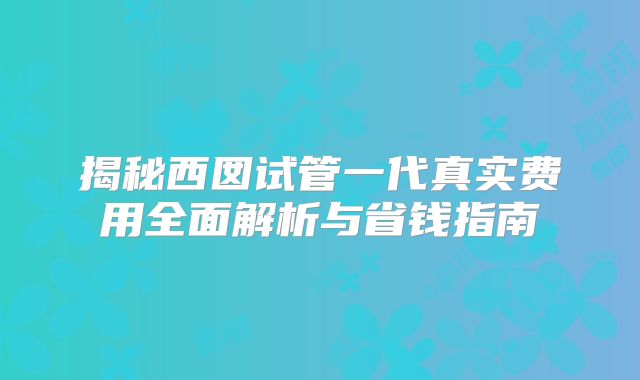 揭秘西囡试管一代真实费用全面解析与省钱指南
