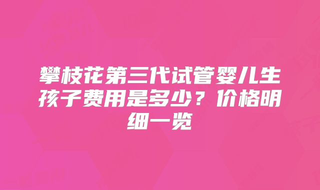 攀枝花第三代试管婴儿生孩子费用是多少？价格明细一览