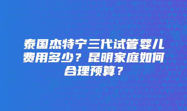 泰国杰特宁三代试管婴儿费用多少?昆明家庭如何合理预算?