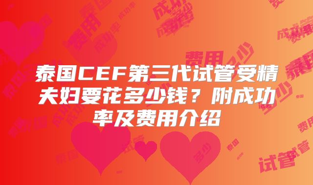 泰国CEF第三代试管受精夫妇要花多少钱？附成功率及费用介绍