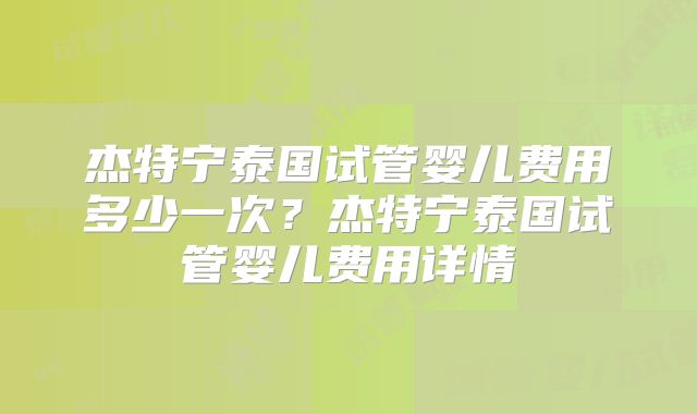 杰特宁泰国试管婴儿费用多少一次？杰特宁泰国试管婴儿费用详情