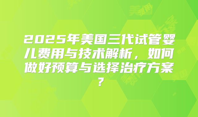 2025年美国三代试管婴儿费用与技术解析，如何做好预算与选择治疗方案？