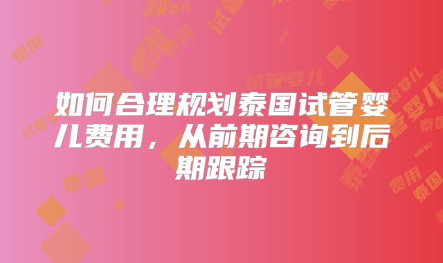 如何合理规划泰国试管婴儿费用，从前期咨询到后期跟踪