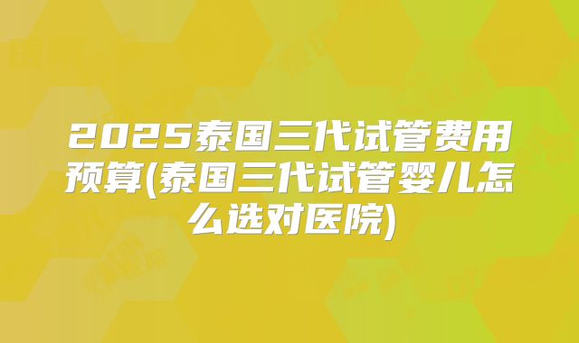 2025泰国三代试管费用预算(泰国三代试管婴儿怎么选对医院)