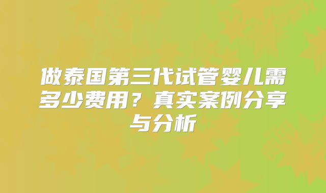做泰国第三代试管婴儿需多少费用？真实案例分享与分析