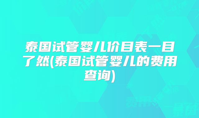 泰国试管婴儿价目表一目了然(泰国试管婴儿的费用查询)