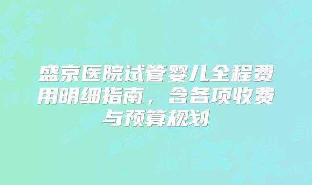 盛京医院试管婴儿全程费用明细指南，含各项收费与预算规划