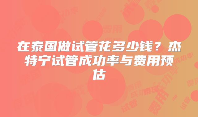在泰国做试管花多少钱？杰特宁试管成功率与费用预估