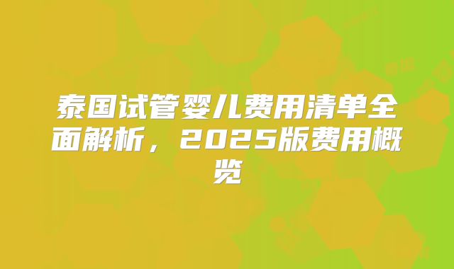 泰国试管婴儿费用清单全面解析，2025版费用概览