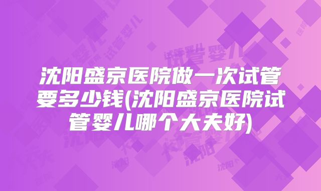 沈阳盛京医院做一次试管要多少钱(沈阳盛京医院试管婴儿哪个大夫好)
