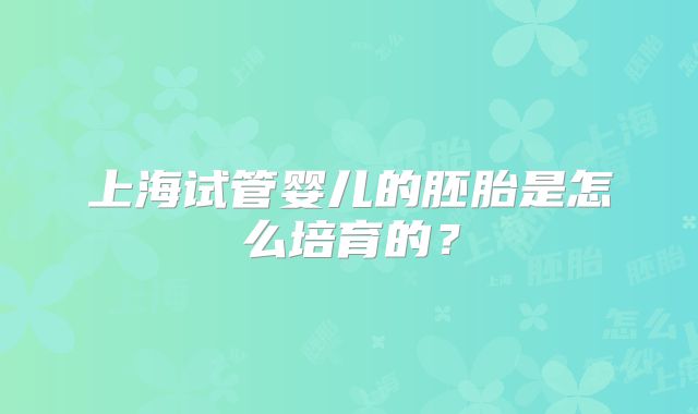 上海试管婴儿的胚胎是怎么培育的？