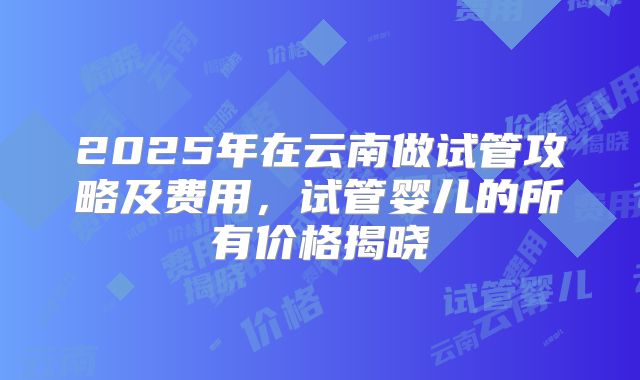 2025年在云南做试管攻略及费用，试管婴儿的所有价格揭晓