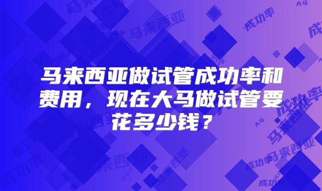 马来西亚做试管成功率和费用，现在大马做试管要花多少钱？