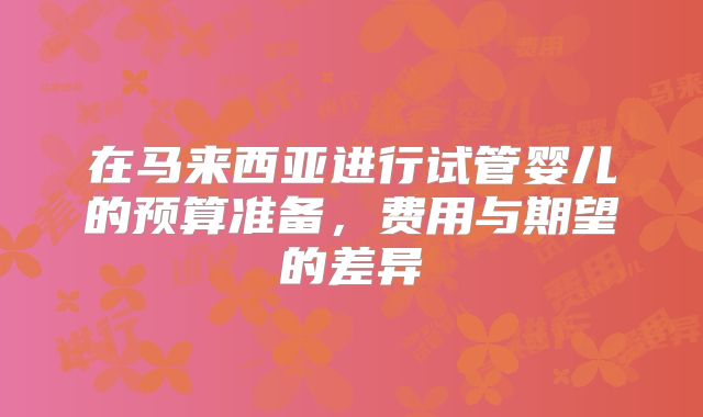 在马来西亚进行试管婴儿的预算准备，费用与期望的差异