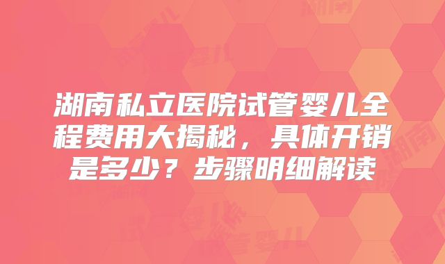 湖南私立医院试管婴儿全程费用大揭秘，具体开销是多少？步骤明细解读