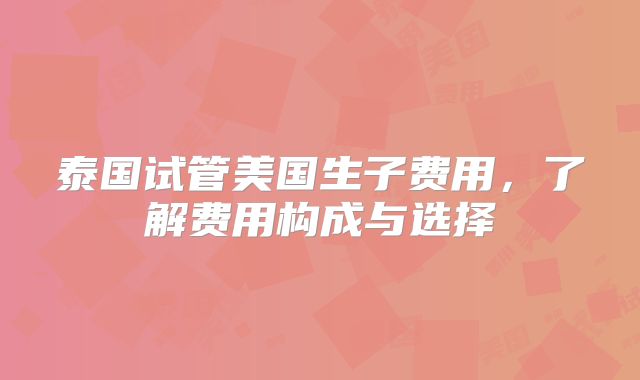 泰国试管美国生子费用，了解费用构成与选择
