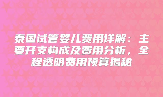 泰国试管婴儿费用详解：主要开支构成及费用分析，全程透明费用预算揭秘