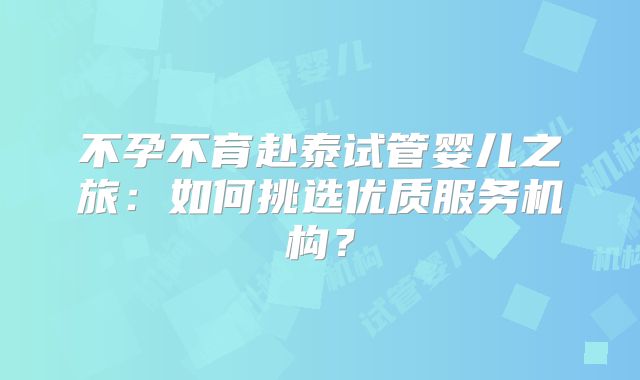 不孕不育赴泰试管婴儿之旅：如何挑选优质服务机构？