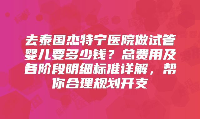去泰国杰特宁医院做试管婴儿要多少钱？总费用及各阶段明细标准详解，帮你合理规划开支
