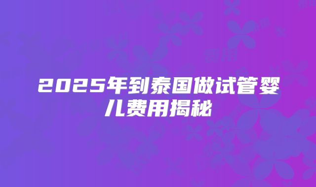 2025年到泰国做试管婴儿费用揭秘