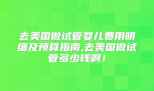 去美国做试管婴儿费用明细及预算指南,去美国做试管多少钱啊!