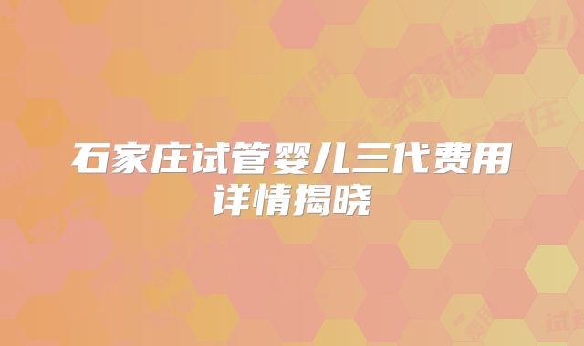 石家庄试管婴儿三代费用详情揭晓