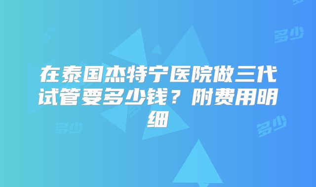 在泰国杰特宁医院做三代试管要多少钱？附费用明细