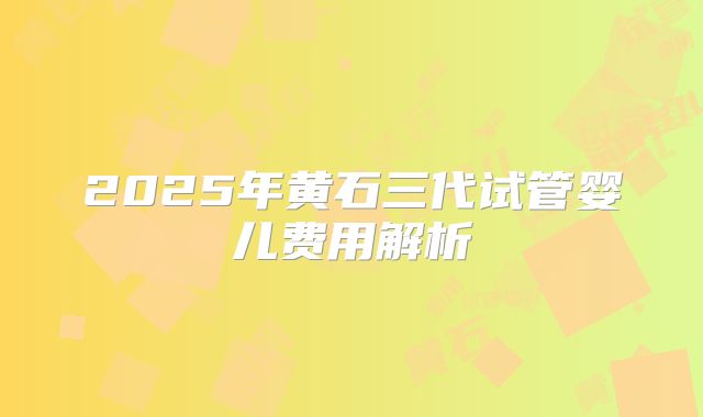 2025年黄石三代试管婴儿费用解析