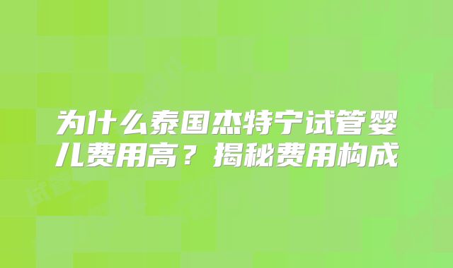为什么泰国杰特宁试管婴儿费用高？揭秘费用构成