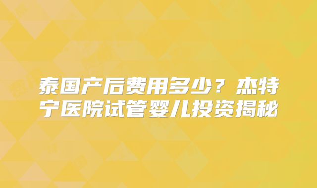 泰国产后费用多少？杰特宁医院试管婴儿投资揭秘
