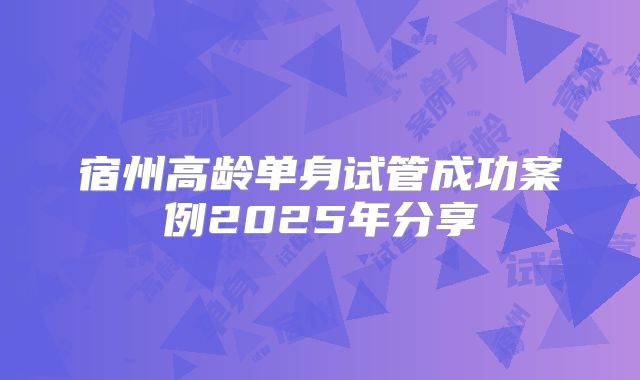 宿州高龄单身试管成功案例2025年分享