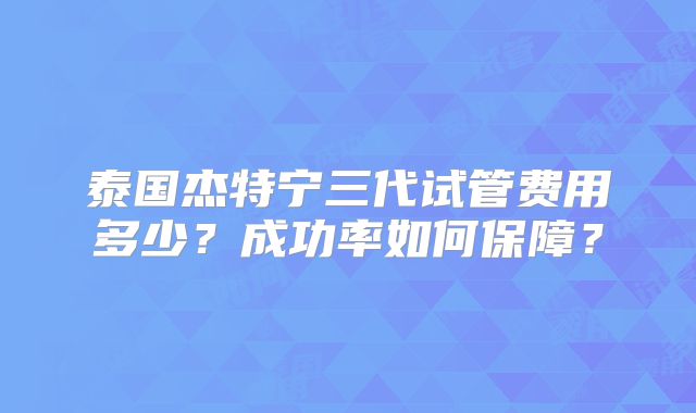 泰国杰特宁三代试管费用多少？成功率如何保障？