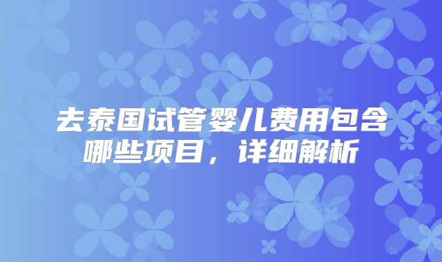 去泰国试管婴儿费用包含哪些项目，详细解析