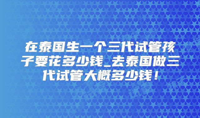 在泰国生一个三代试管孩子要花多少钱_去泰国做三代试管大概多少钱！