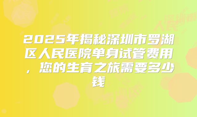 2025年揭秘深圳市罗湖区人民医院单身试管费用，您的生育之旅需要多少钱