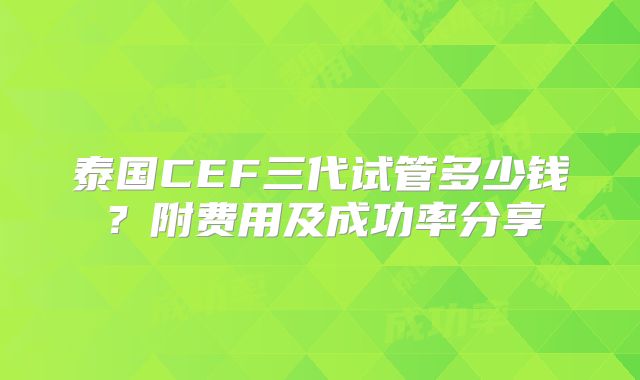 泰国CEF三代试管多少钱？附费用及成功率分享
