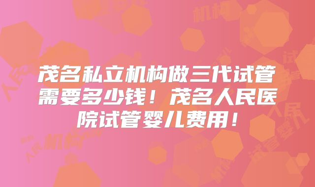 茂名私立机构做三代试管需要多少钱！茂名人民医院试管婴儿费用！