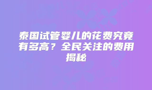 泰国试管婴儿的花费究竟有多高?全民关注的费用揭秘