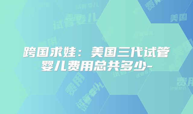 跨国求娃:美国三代试管婴儿费用总共多少-
