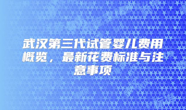 武汉第三代试管婴儿费用概览，最新花费标准与注意事项