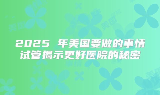 2025 年美国要做的事情试管揭示更好医院的秘密