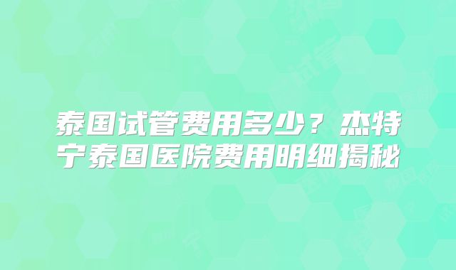 泰国试管费用多少？杰特宁泰国医院费用明细揭秘