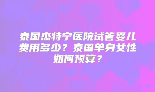 泰国杰特宁医院试管婴儿费用多少？泰国单身女性如何预算？