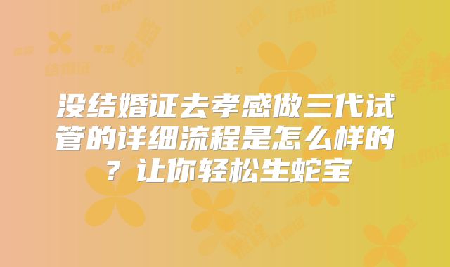 没结婚证去孝感做三代试管的详细流程是怎么样的？让你轻松生蛇宝